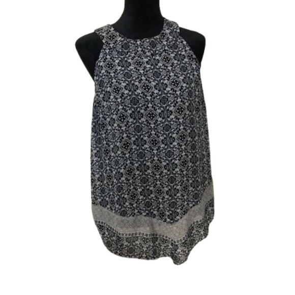 AGB Tops - AGB Women's Chiffon Halter Style Blouse w/Handkerchief Hem Black/Tan- Size XL